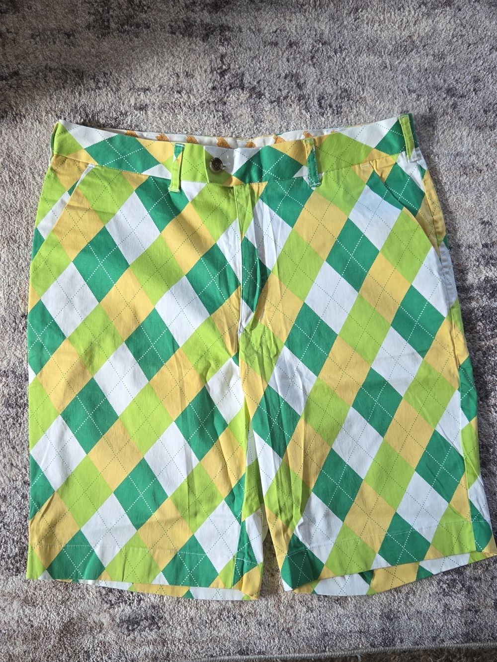 Loudmouth A Tisket A Tasket Yellow Green Patterned Golf Shorts Mens Size 36
